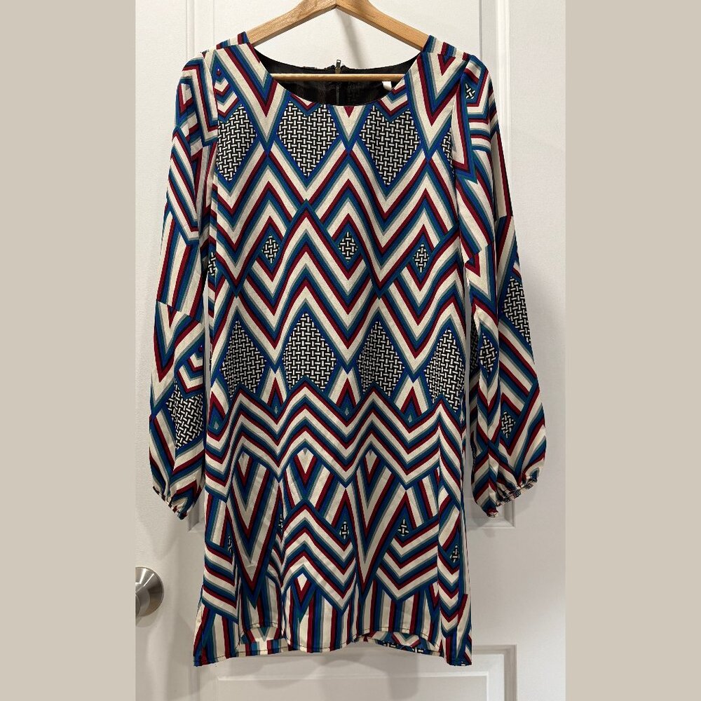 Multicolor Geometric Print Mini Dress with Full Back Zipper